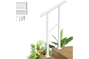 HOOSHEE Handrails for Outdoor Steps,2 Steps Metal Handrail,White Wrought Iron Railing for Wooden Steps,Handrails for Concrete Steps,Hand Rails for Indoor/Outdoor Steps for Elderly