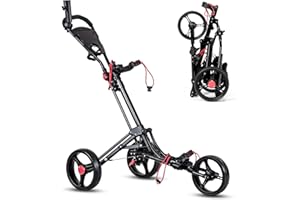 Tangkula Golf Push Pull Cart, Lightweight Aluminum Collapsible 3 Wheels Push Cart, Golf Trolley with Elastic Strap, Umbrella & Cup Holder, Scoreboard Storage & Foot Brake, Golf Cart