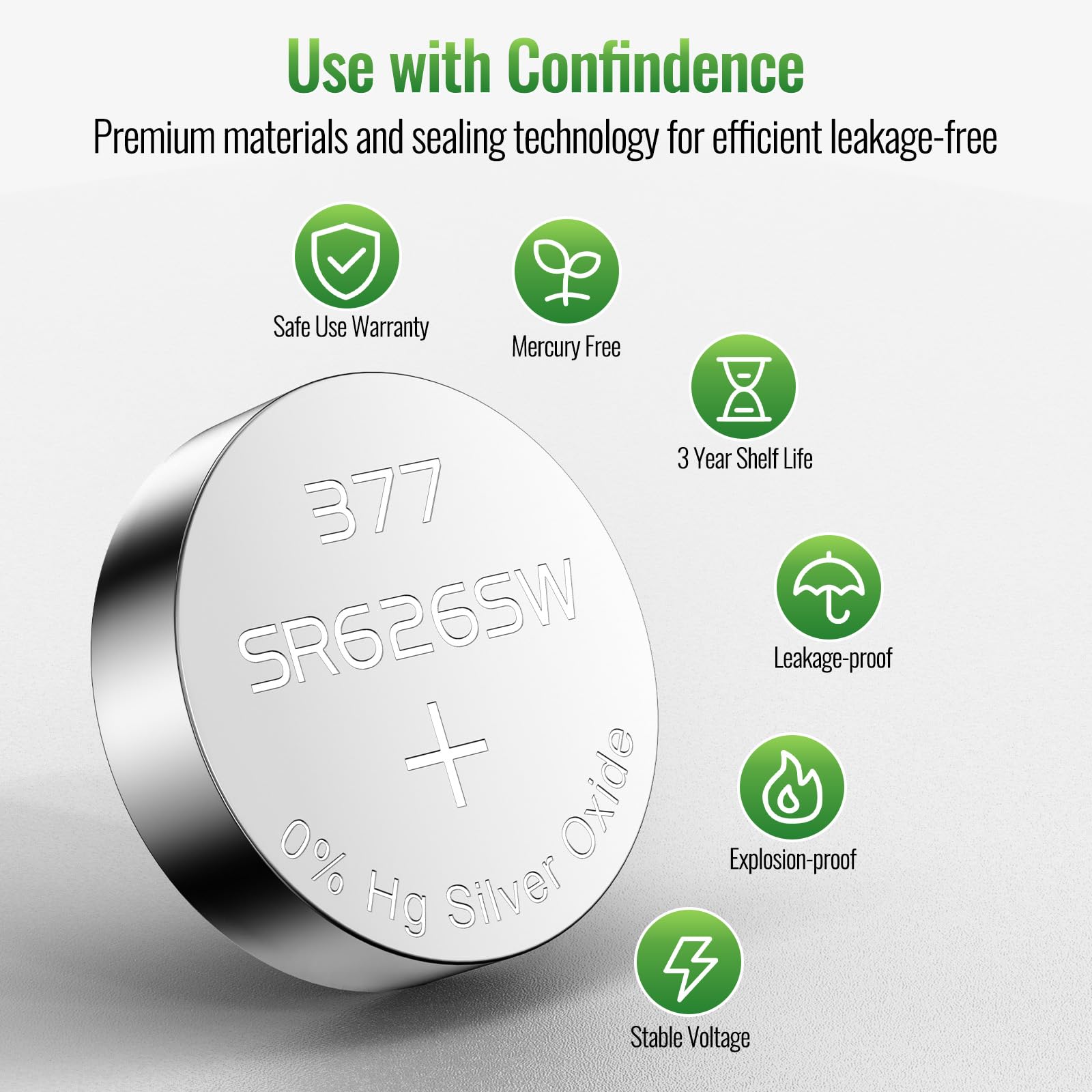 POWEROWL SR626SW 377 Watch Battery 24 Pack - High Capacity 377/376 Silver Oxide 1.55V Button Batteries for Watches, Calculators