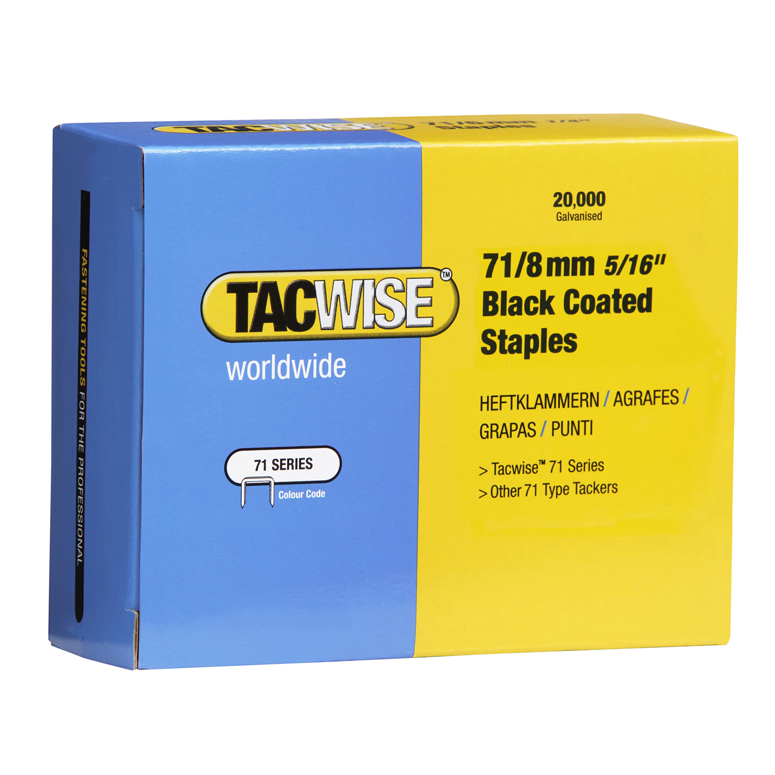 Tacwise 1065 Type 71 / 8 mm Galvanised Black Upholstery Staples, Pack of 20,000