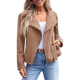 AUTOMET Women‘s Faux Suede Leather Jacket, Cropped Open Front Coat for Fall Winter Spring, Cardigan Style