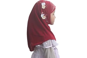 Modest Beauty Instant Hijab for Kids Girls Hijabs Muslim Islamic Head Scarf with Rhinestone and Flowers