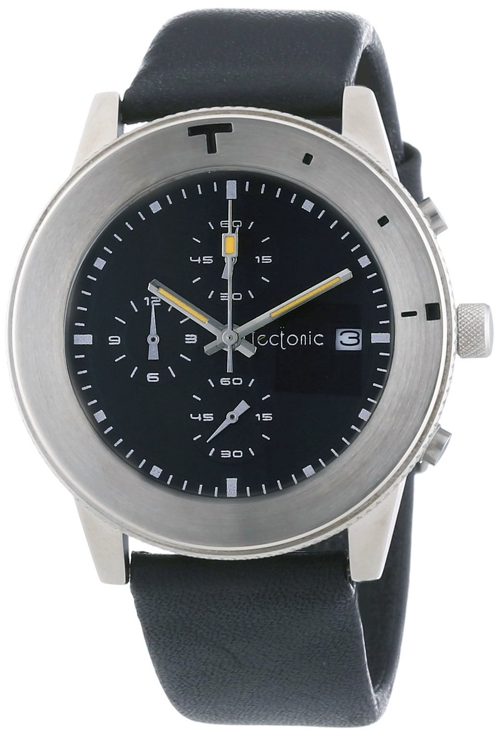 Tectonic Men's Quartz Watch with Black Dial Chronograph Display and Black Leather Strap 41-6900-44