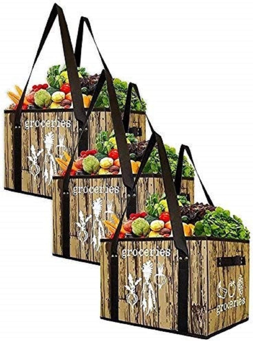 Earthwise Reusable Grocery Bag Set Deluxe Collapsible Shopping Box with