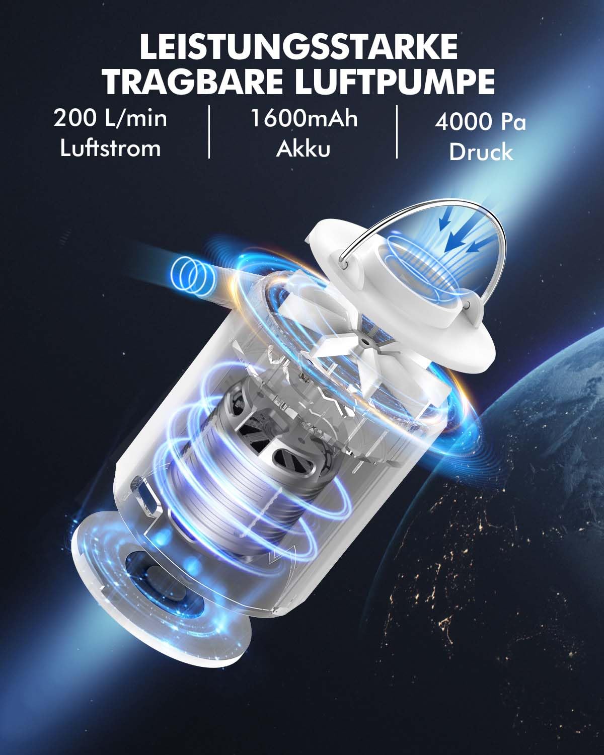 Elektrische Luftpumpe Akku Pumpe für luftmatratze: Mini Portable Electric Air Tiny Pump USB Batterie Elektrisch Klein Elektropumpe kleine Kompressor mit Licht für Pool Camping Matratze Luftbett 2