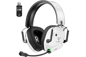 Vakedy Wireless Gaming Headset for PS5, PC, PS4, Mac, Switch, 2.4GHz Low Latency USB Dongle, Bluetooth 5.4 Headset with Noise Cancelling Mic, 50mm 3D Audio Driver, RGB Lights, 50H Battery(White)
