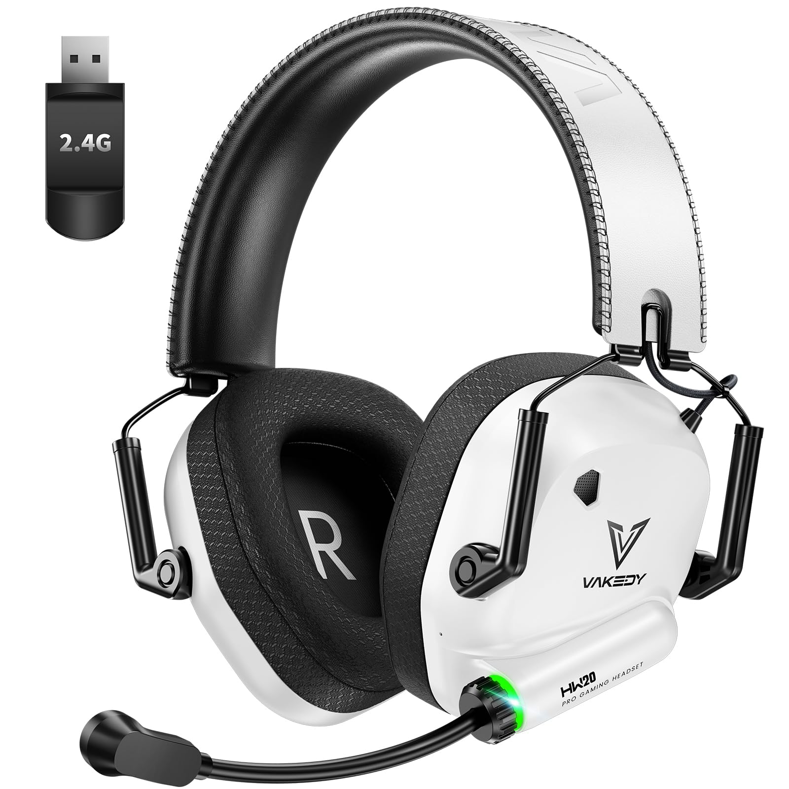 Vakedy Wireless Gaming Headset for PS5, PC, PS4, Mac, Switch, 2.4GHz Low Latency USB Dongle, Bluetooth 5.4 Headset with Noise Cancelling Mic, 50mm 3D Audio Driver, RGB Lights, 50H Battery
