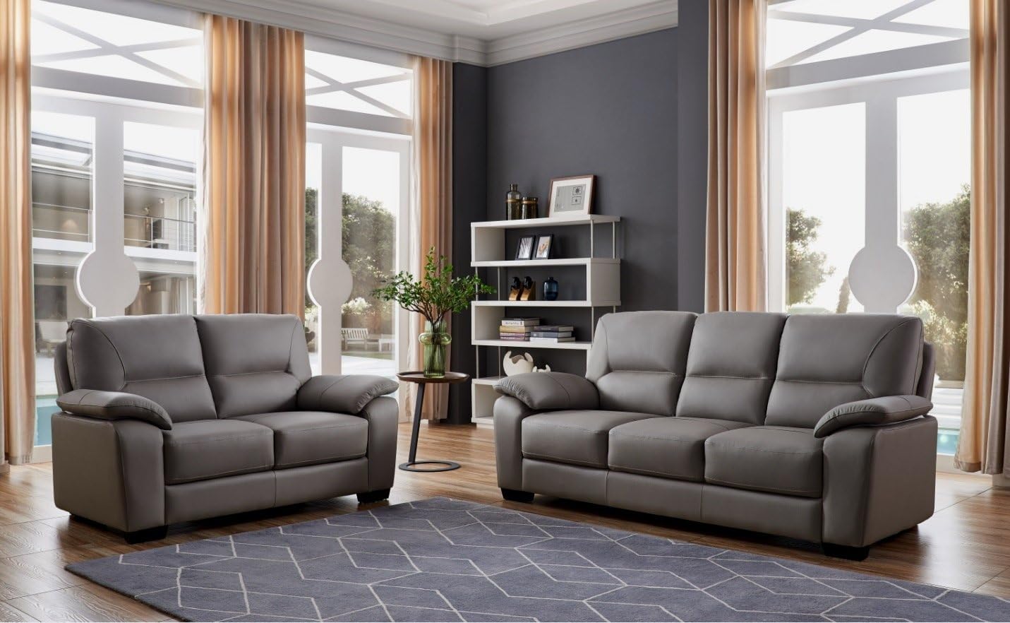 SC Furniture Ltd Grey High Grade Genuine Leather 3 Seater Sofa + 2 Seater Leather Sofa Suite ALFIA