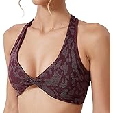 Women’s Seamless Racerback Sports Bra–Twist Front Workout Gym Crop Top,Stretchy Light Support Yoga Bra