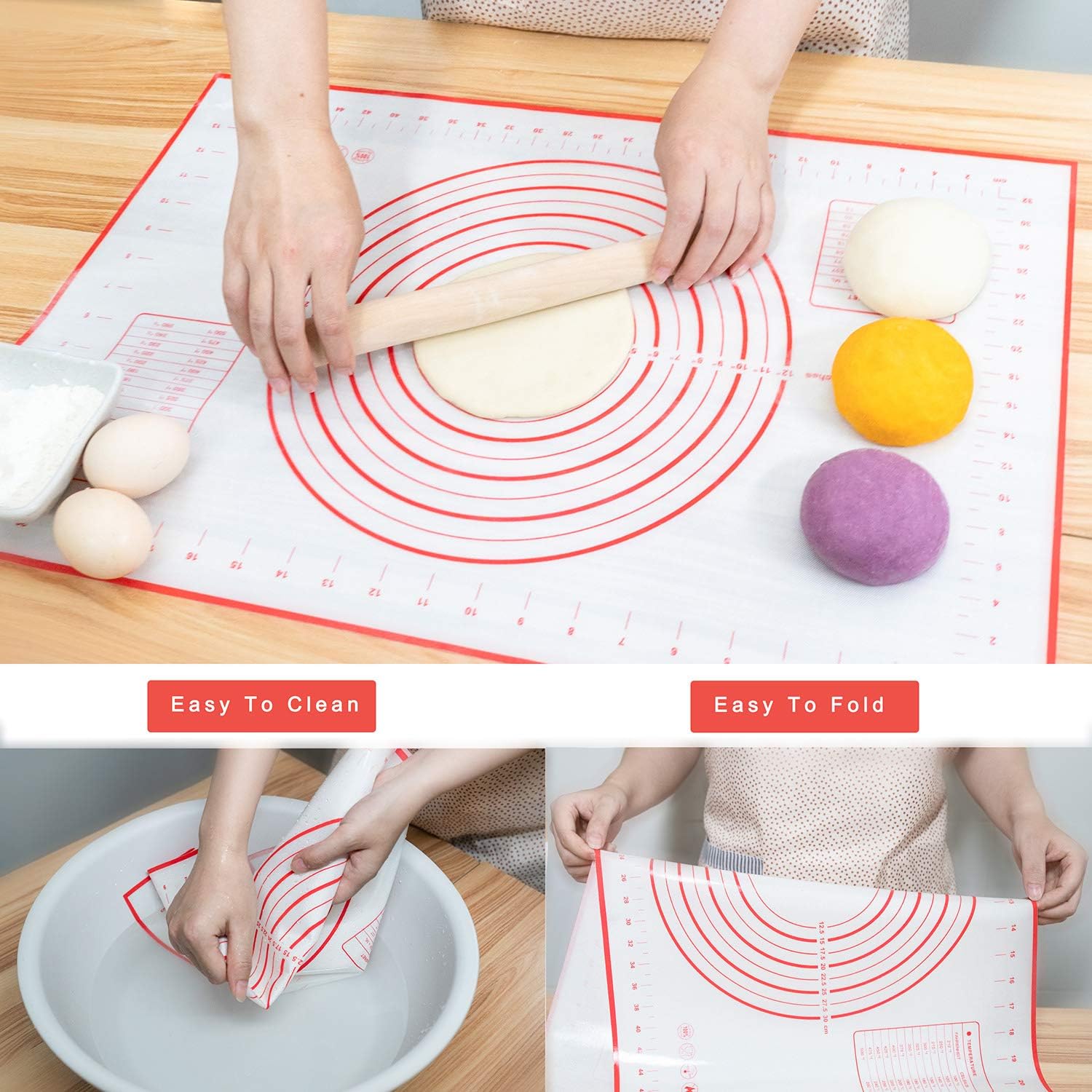 Large Silicone Pastry Mat with 2 Set Measurement Baking Mat Cookie Sheet bpa Free for Oven, Non-Stick Silicone Pastry Baking Mat with Circles for Rolling Dough: Kitchen & Dining