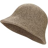 Women Cloche Bucket Hat Vintage Faux Wool Felt Hat Winter Warm Church Bowler Cap Ladies Fedora Fall Bell Round Cap