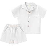XMWEALTHY Toddler Baby Boy Summer Clothes Color Block Short Sleeve Button-down Shirt Tops + Cotton Pants Outfit Set