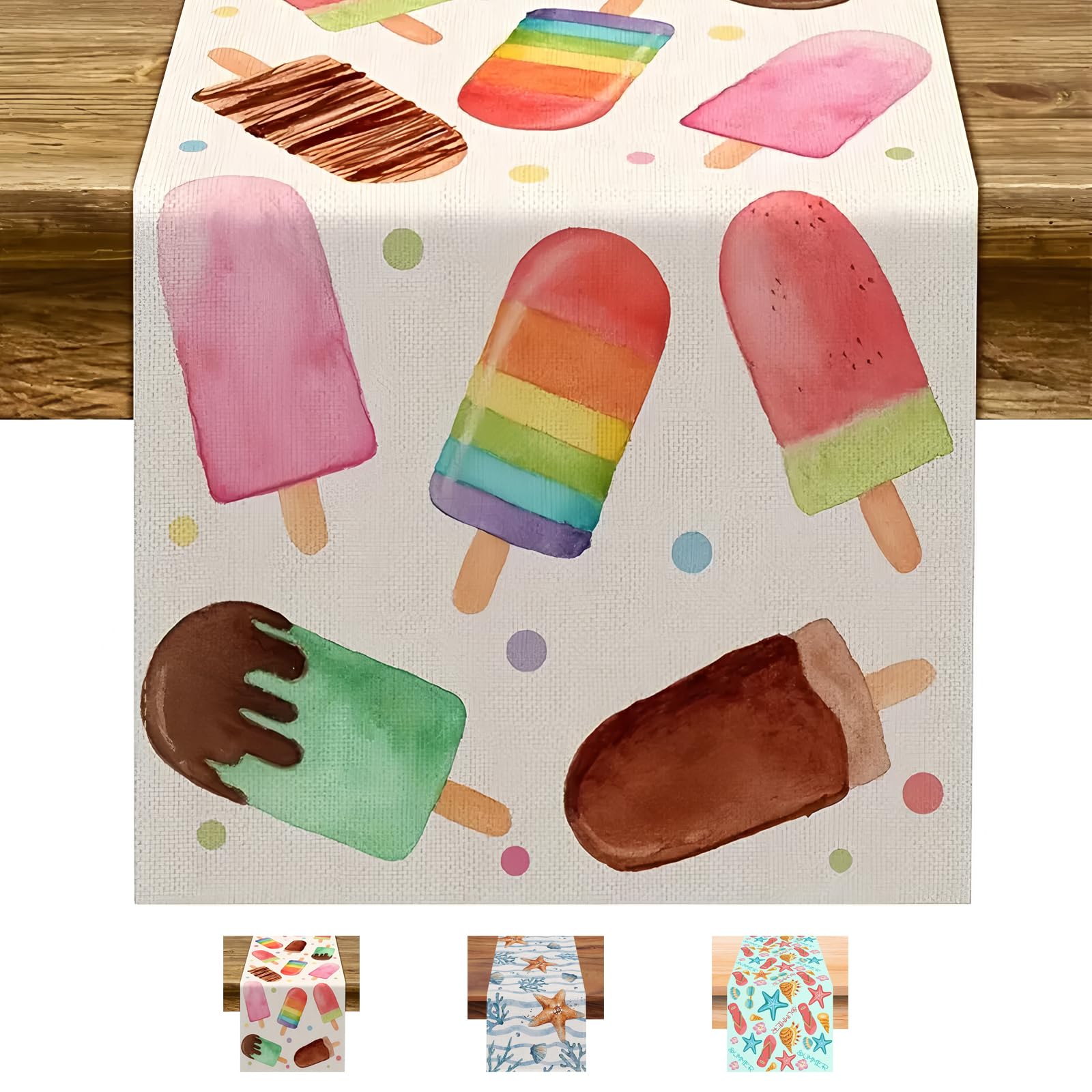 LHLZNB Beach , Ice cream, starfish, elegant table cloth and runner set for dining table, perfect for party table cloth or summer party tablecloths, table runners ((33 x 183 cm) (Ice cream) β image 1