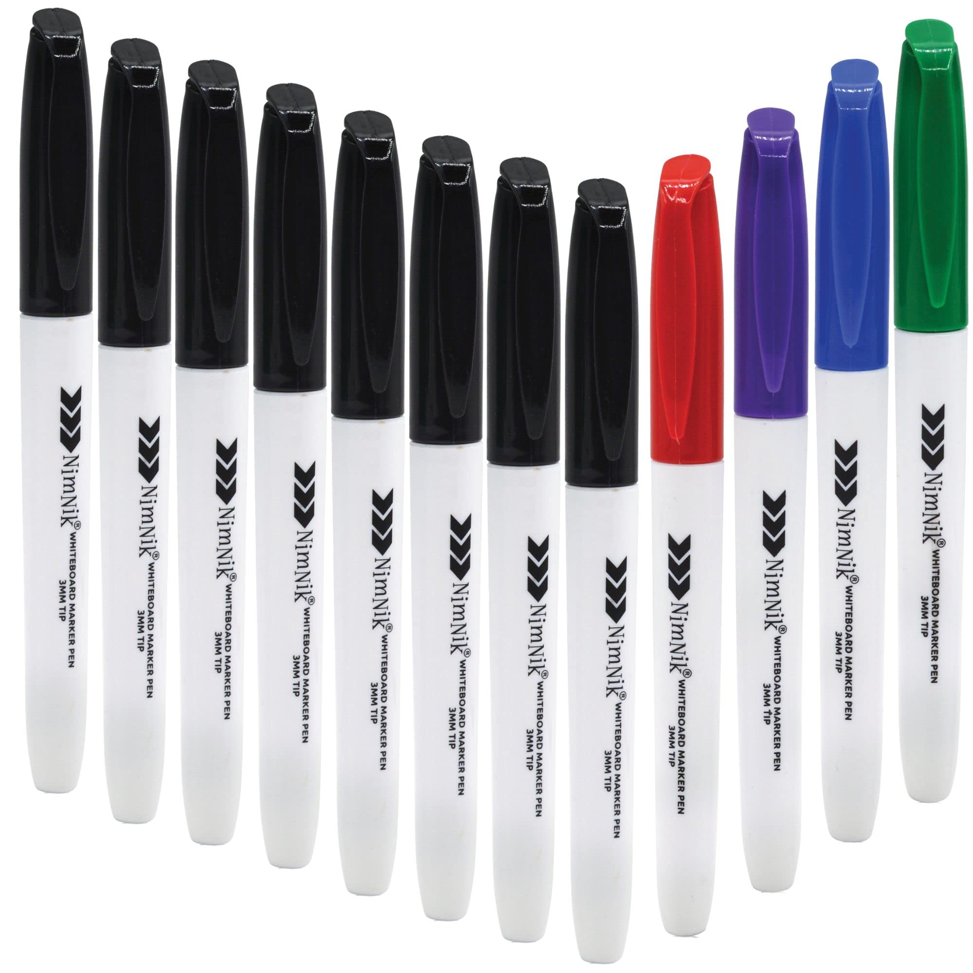 NimNik Whiteboard Marker Pens Fine Tip - Smudge Free Dry Erase Markers Whiteboard Pens 3mm 12 Pack Low Odour Fine White Board Markers for Kids Teachers Office School Supplies