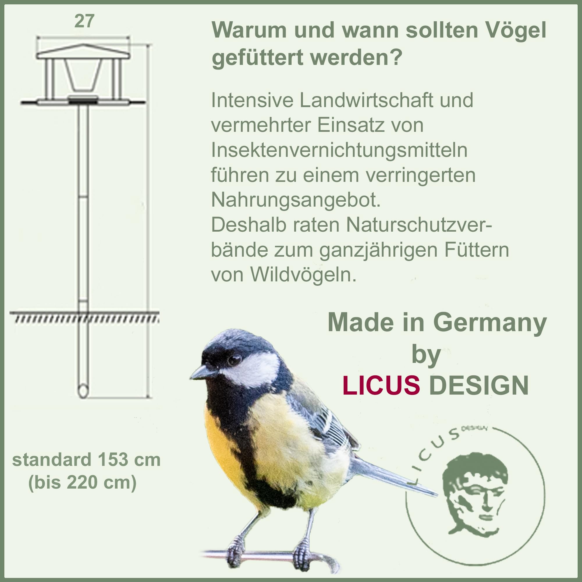 LicusDesign Vogelhaus mit Ständer wetterfest aus Edelstahl - Stabiles Vogelfutterhaus für draußen, modern aus Metall - Vogelfutterstation - Futterhaus für Vögel stehend 6