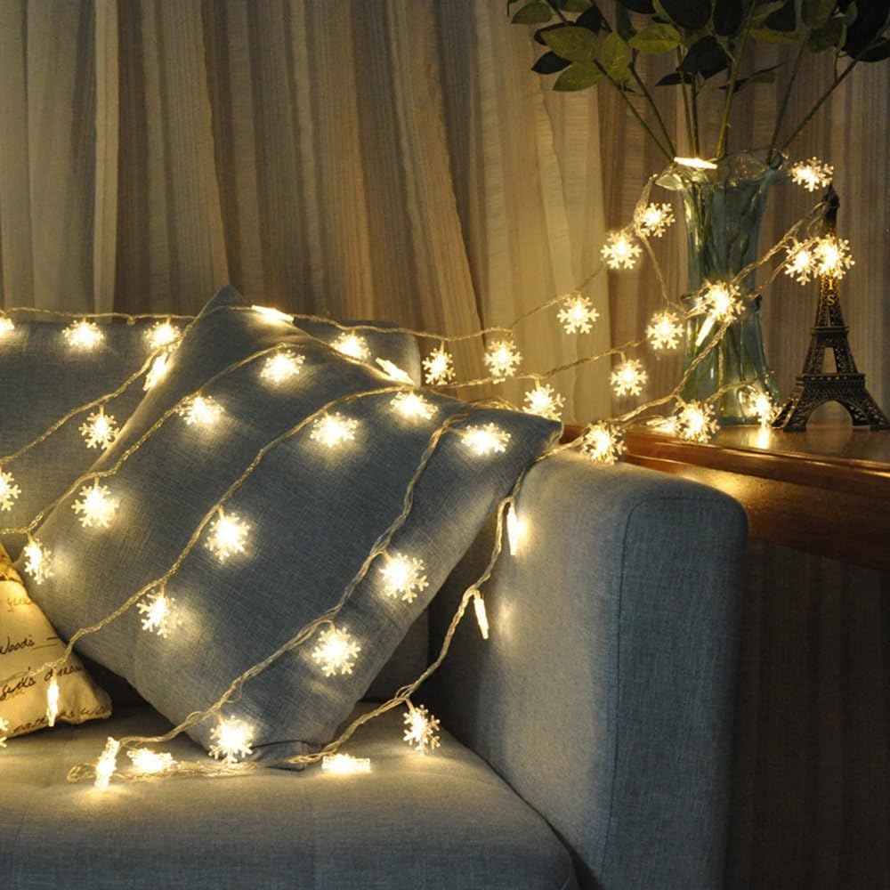16ft LED String Lights 220V 40LEDs Battery Operated Christmas Decoration Lights for Party Festival Decoration (Snowflake Warm White)