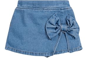 BEAUDRM Girl's High Waist Denim Skort Bow Front Split Elastic Waist Summer Casual Jean Skirt Shorts