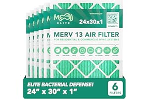 24x30x1 Air Filter (6-PACK) | MERV 13 | MOAJ Elite Bacterial & Viral Defense | BASED IN USA | Pleated Replacement Air Filters for AC & Furnace Applications | Actual Dimensions: 23.70” x 29.70” x 0.75”