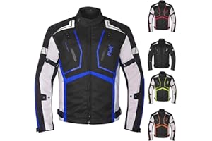 HWK Motorcycle Jacket for Men and Women Scorpion with Cordura Fabric for Enduro Motorbike Riding and Armor Foam Padding for Impact Protection, Dual Sport Motorcycle Jacket - Blue, X-Large