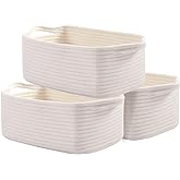 OIAHOMY Cotton Rope Storage Baskets | Decorative Storage Basket for Closet Storage, Home Organizing Bins and Nursery Decor | Cotton Rope Woven Baskets for Storage Shelf, Pure and White