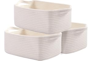 OIAHOMY Cotton Rope Storage Baskets | Decorative Storage Basket for Closet Storage, Home Organizing Bins and Nursery Decor | Cotton Rope Woven Baskets for Storage Shelf, Pure and White