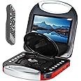 Magnavox MTFT750-RD Portable 7 inch TFT DVD/CD Player with Remote Control and Car Adapter in Red | Rechargeable Battery | Headphone Jack | Built-in Speakers |