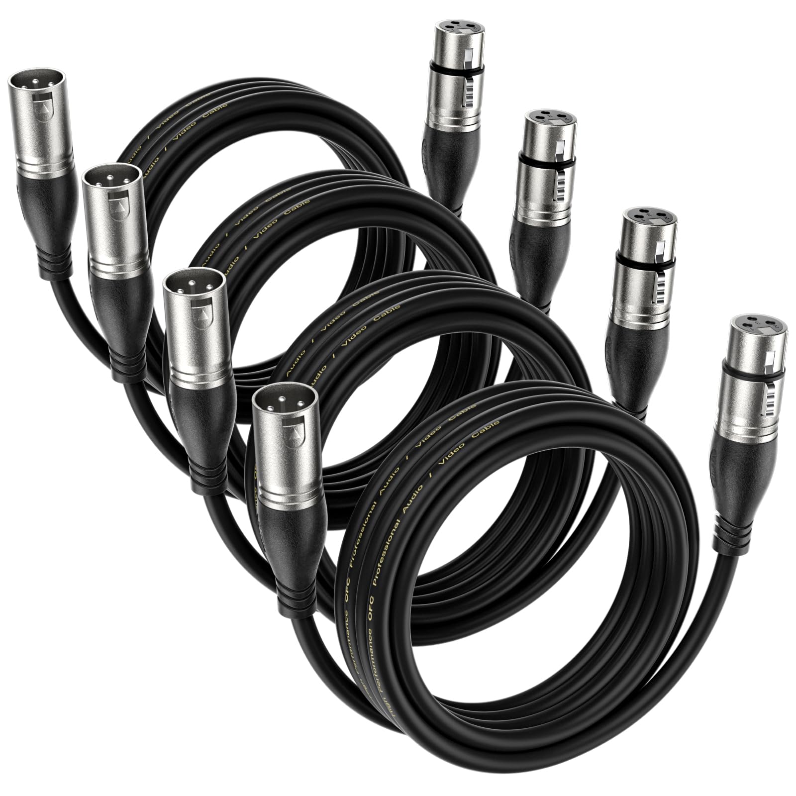 EBXYA 3M XLR Male to Female Cable - 4Pack DMX Balanced Microphone Patch Cable — image 1