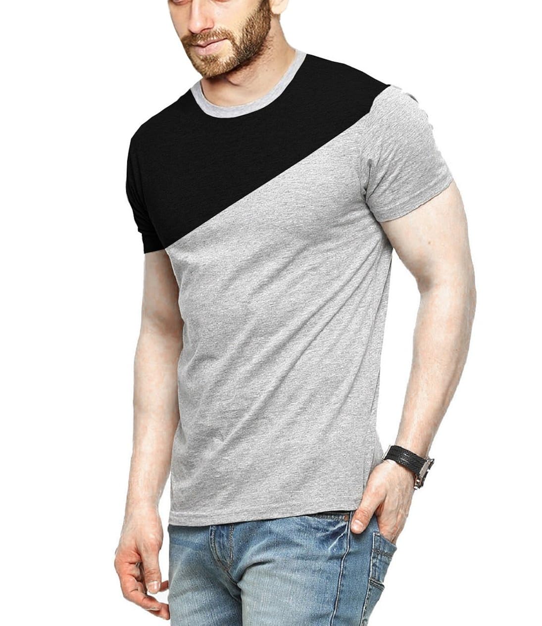 blive men's round neck tshirt grey black