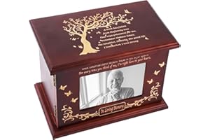HIMAKE Cremation Urns for Human Ashes Adult Male or Female, Solid Walnut Adult Cremation Urn with Engraved Memorial Panel, Gender-Inclusive Funeral Holds 280 LBS, Handcrafted Urn for All Loved Ones