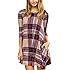 Boosouly Womens Plaid Print Scoop Neck Casual Swing Tunic Mini Dress with Pockets