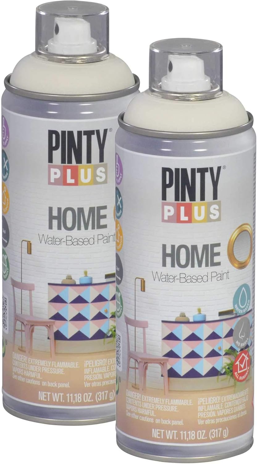 Pintyplus Home Spray Paint - White Linen - 11.2 oz Aerosol - 2 Pack, Low Odor, Low VOC, Matt Finish, Water Based, Environmentally Friendly, Ideal for Indoor Household Projects, Pack of 2