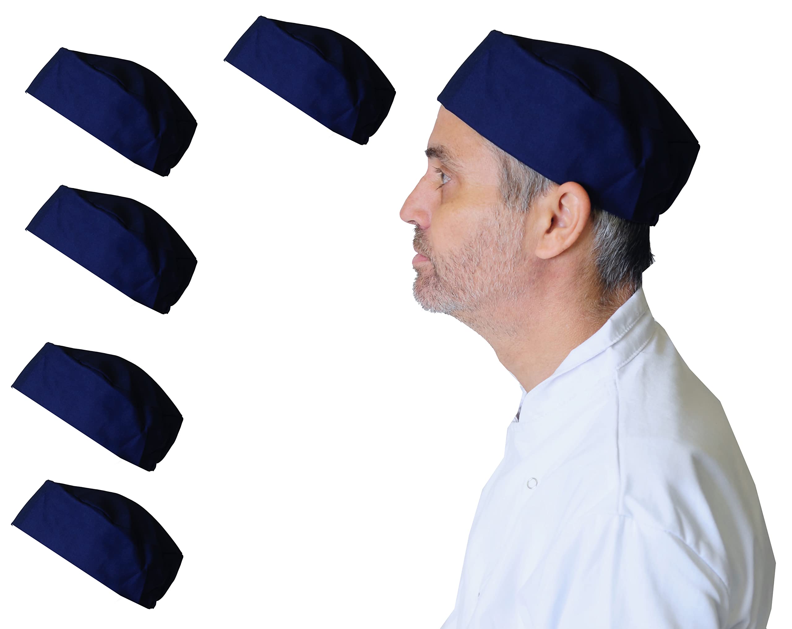 IBEX Polycotton Plain Skull Caps Professional Catering Hat for Chefs, Cooks, Bakers, Mens and Womens, Navy (Pack of 5)