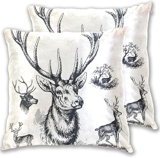 Amazon Com Retro Forest Deer Antlers Throw Pillow Cover Cotton