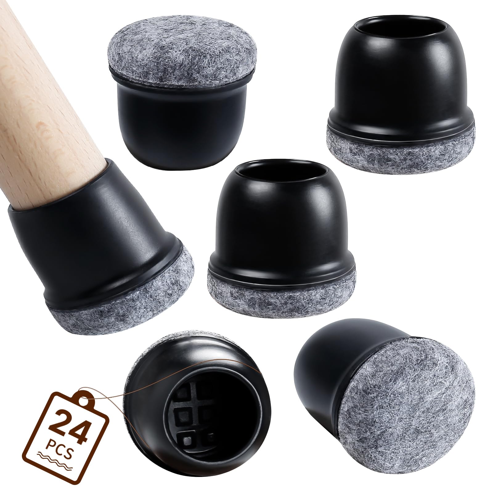 Chair Leg Floor Protectors, 24 Pcs Black Silicone Chair Leg Covers Caps f For Protecting Hardwood/Tile/Laminate Floors From Scratches And Noise(Fit:28-35mm)