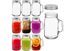 16 oz Glass Mason with Lids,9 Pack Reusable Mason Jars with Handle,Glass Overnight Oats Jar,Drinking Jars,Beer Mugs for Smoot
