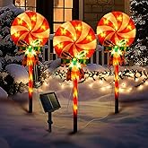 Set of 3 Solar Christmas Lights Decorations with 8 Lighting Modes, Solar Lollipop Pathway Stakes Lights, Outdoor Christmas Decor for Garden, Yard, Porch (Xmas Candy)