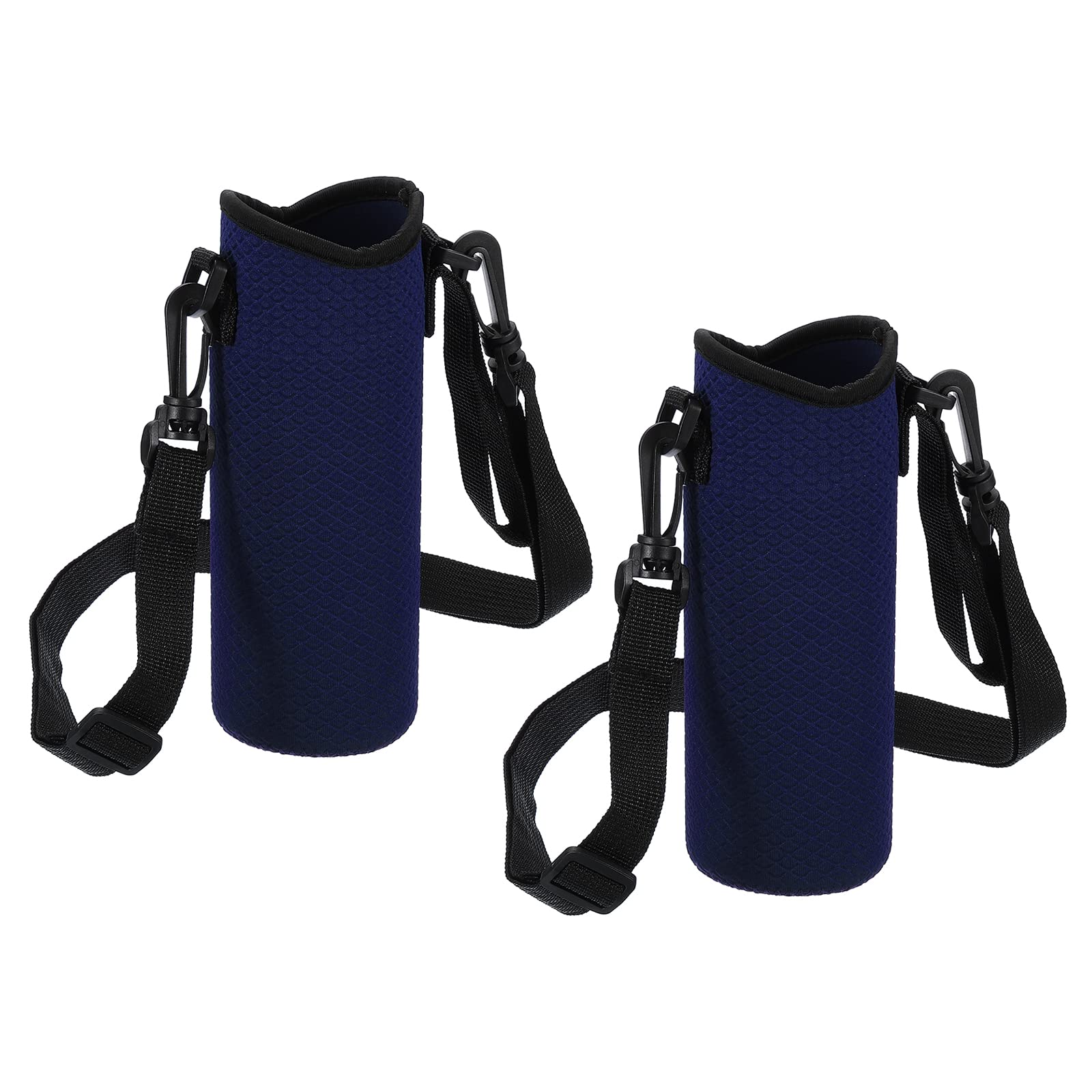 PATIKIL 66mmx185mm Water Bottle Sling Bag, 2 Pack Neoprene Portable Insulated Bottle Holder Carrier Textured with Adjustable Shoulder Strap, Navy Blue