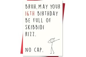 Smithtuy Funny 16th Birthday Card for Boys Girls,Sweet 16 Birthday Gifts for Her Him,16 Year Old Birthday Gifts & Decorations for Daughter Son Niece Nephew Teenagers with Gen Z Slang Meme Design