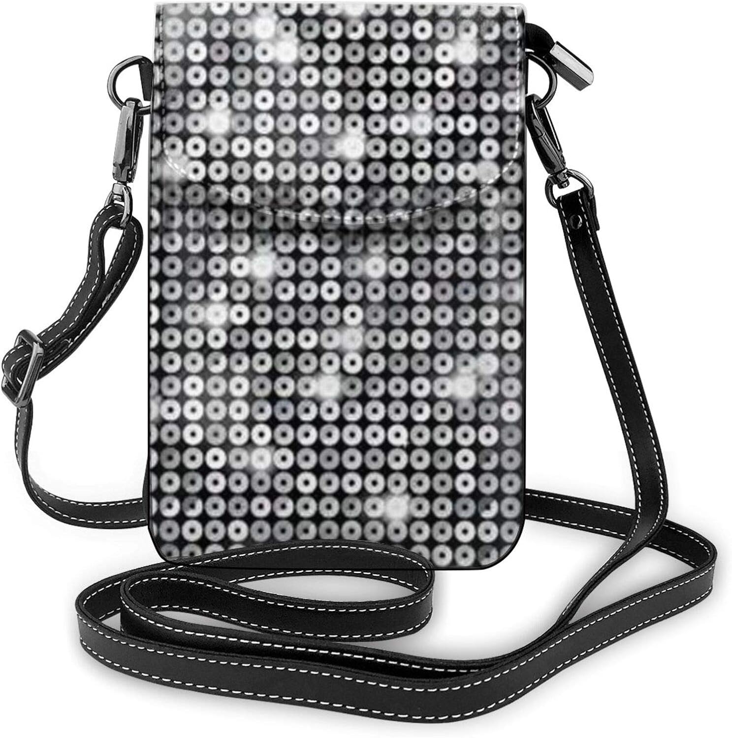 Crossbody Cell Phone Purse Silver Sequin Sparkle Pattern Small