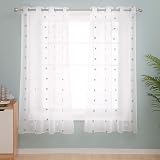 Deconovo Eyelet Linen Effect Voile Curtains 55x71 Blue 1 Pair Embroidered view 2