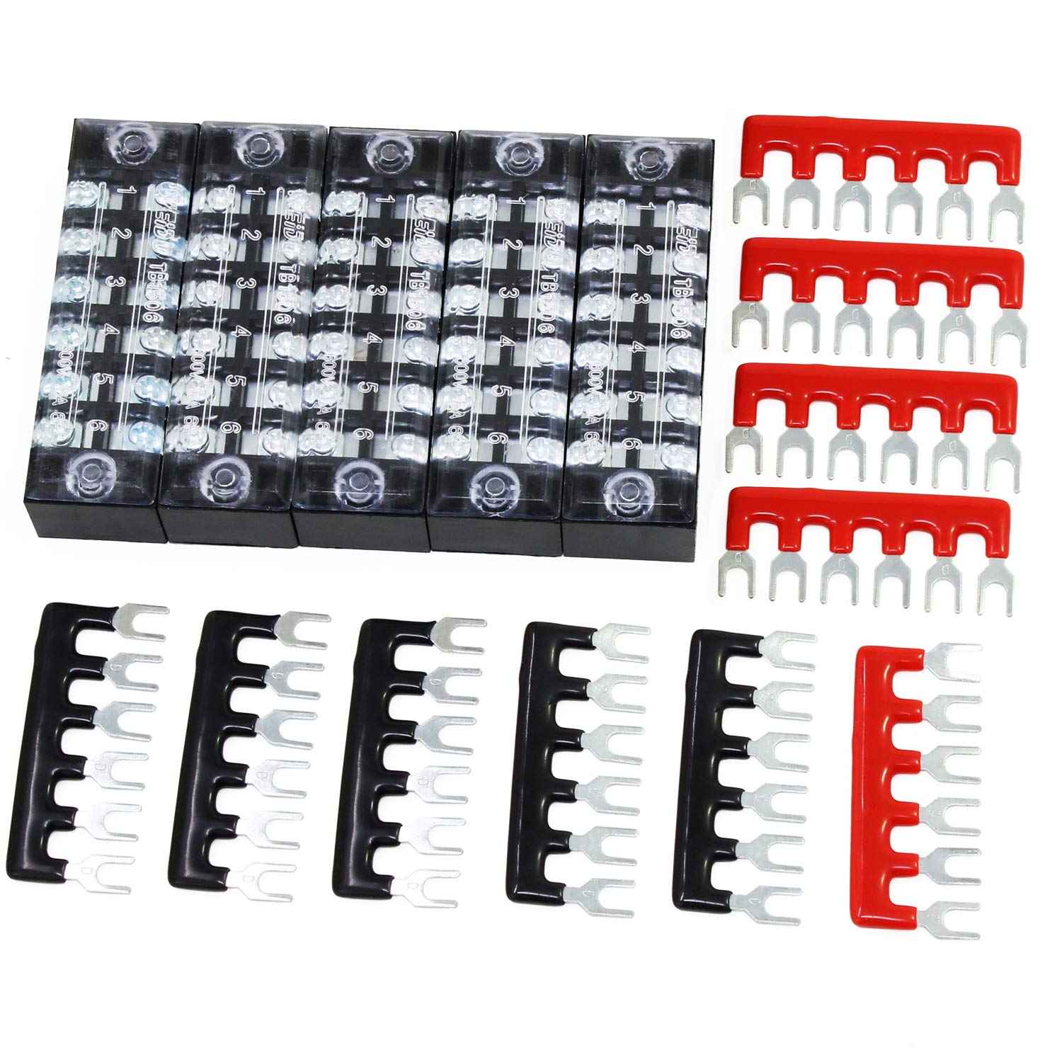 HSeaMall 15PCS 6Position 600V 15A Screw Terminal Strip Double Row Screw