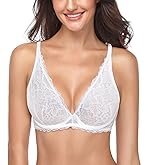 Wingslove Lace Bra for Women Unlined Sexy See Through Deep V Bralette Underwire Bra