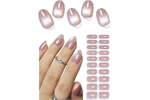 WAHRSHEI Semi Cured Gel Nail Strips, Cat Eye 20pcs Adhesive UV Sticker, Wraps for Home Manicure DIY