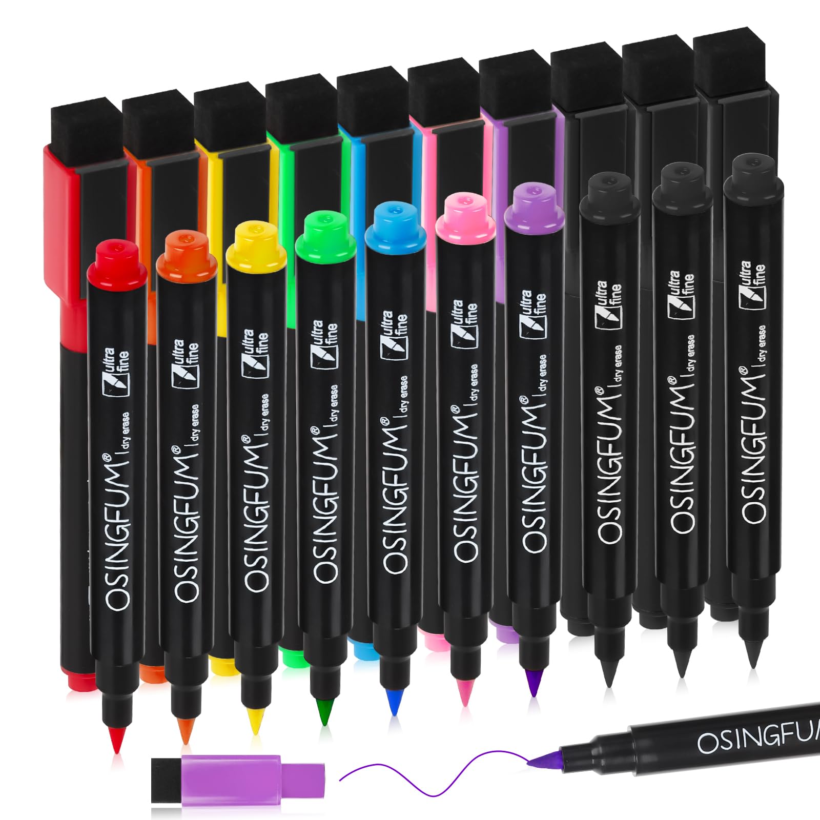 Photo 1 of OSINGFUM 20 Magnetic Dry Erase Markers Ultra Fine Tip, 0.7mm, Extra Fine Point Erasable Markers with Eraser, Thin White Board Markers Dry Erase, Low Odor, 8 Colors