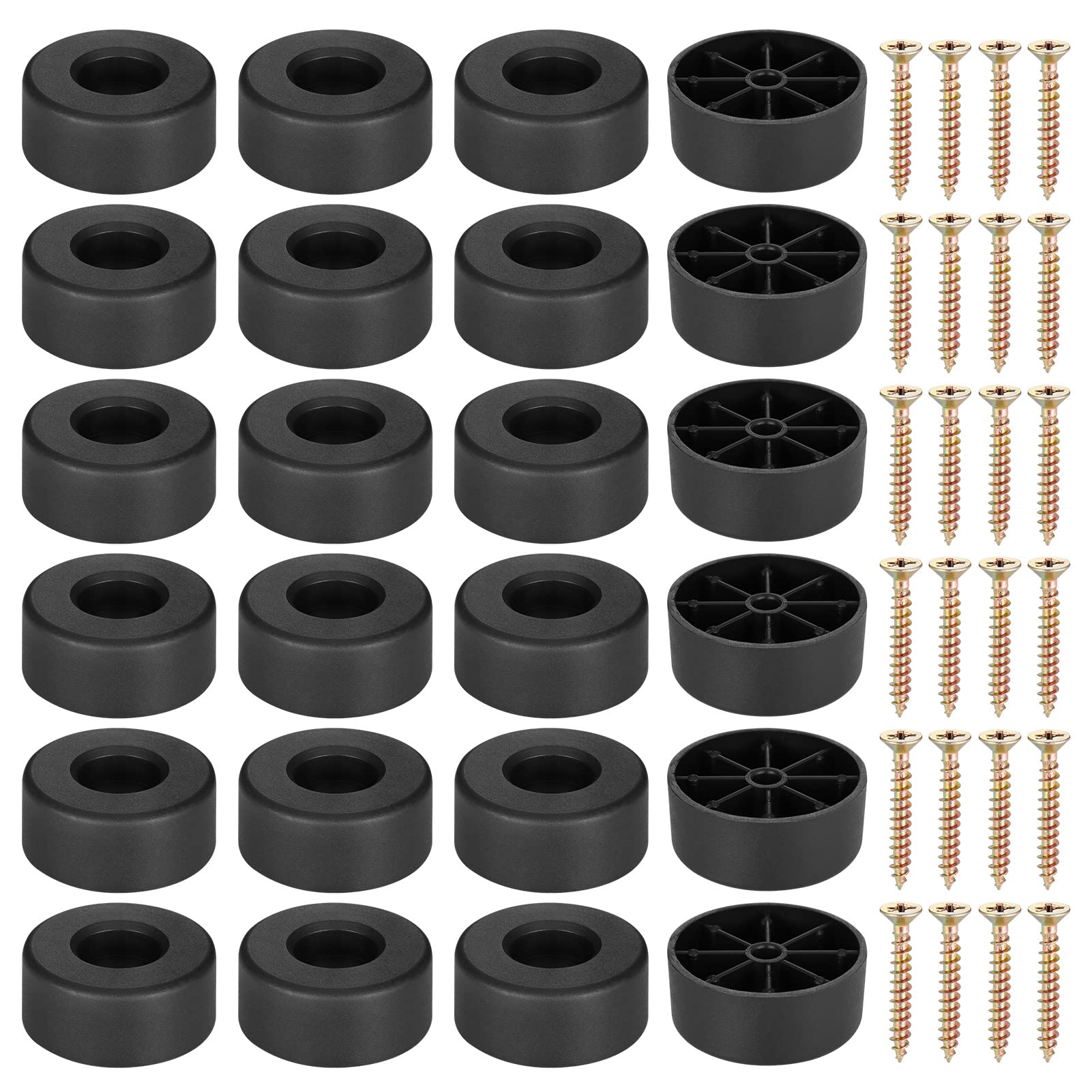 Zocipro Furniture Legs Round, 24Pcs Black Plastic Chair Feet Protectors with 24 Screws, Ø45 x 20mm Sofa Feet Pads for Cabinet, Chair, Coffee Table, TV Cabinets, Drawers