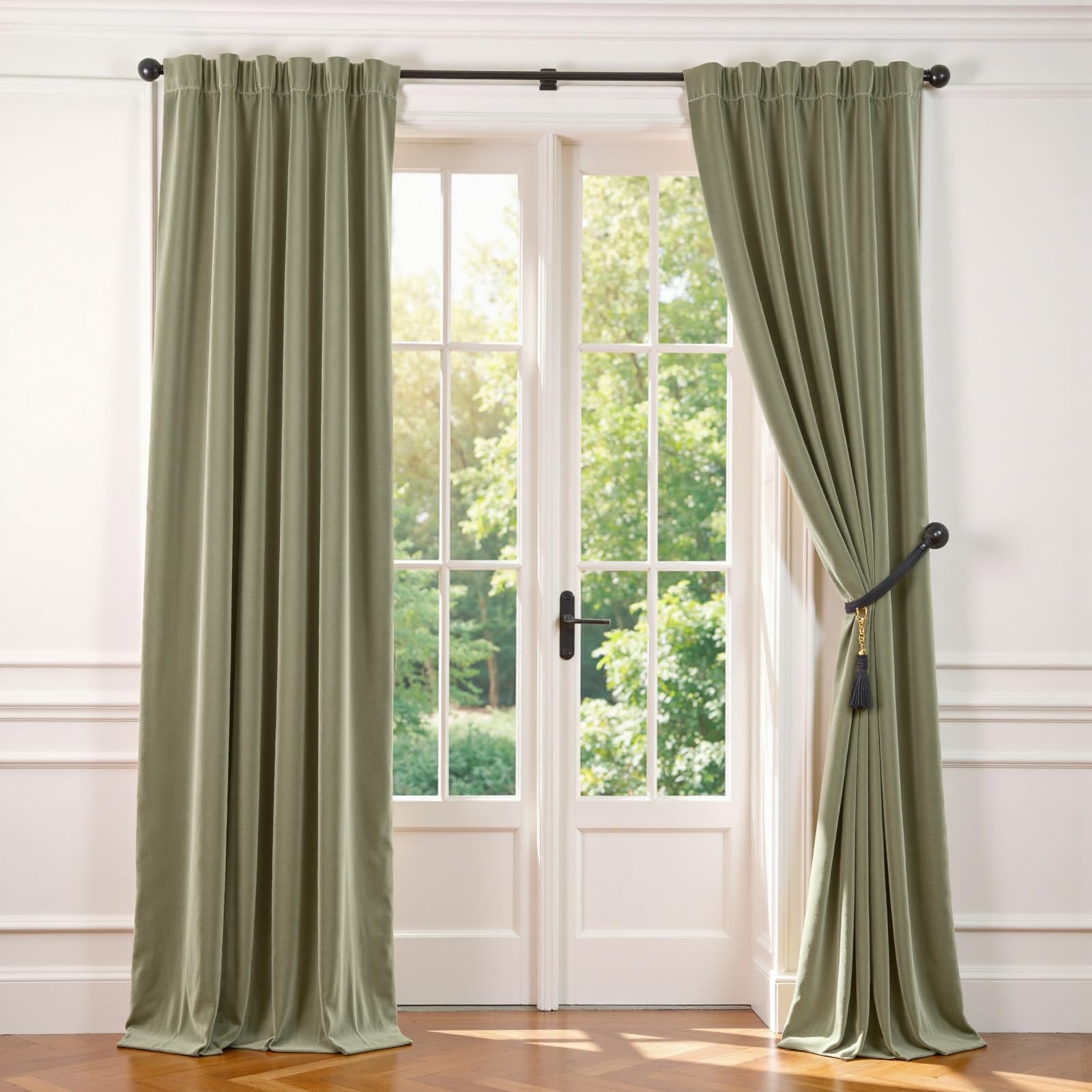 Lazzzy Green Velvet Blackout Curtain - Thermal Insulated for Bedroom Living Room, Darkening Privacy Drapes, Noise Reducing, Rod Pocket, 96 Inch Long, 1 Panel, Sage Green