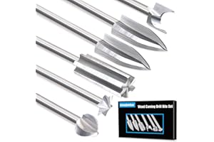 SHENGBENHAO Wood Carving Bits for Dremel Rotary Tools, 6 Pcs Wood Carving Drill Bits Set, 1/8” Shank Rotary Tool Bits for DIY Woodworking Carving Engraving Grinding Drilling Micro Sculpture