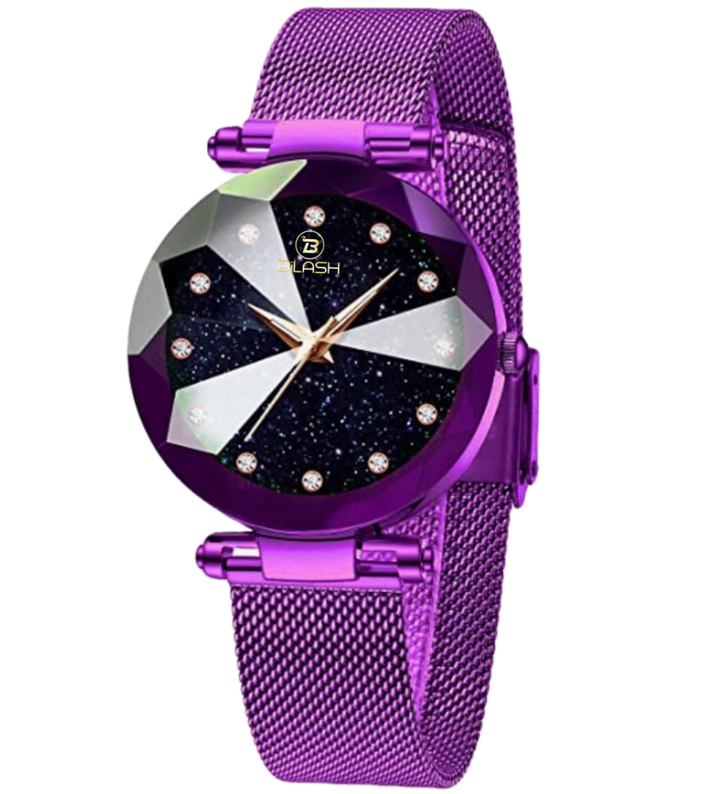 BILASH Women Watches Ladies Stainless Steel mesh Strap Waterproof Watches for Women Girls Teenager Fashion Elegant Business Dress Analogue Quartz Wrist Watch (Purple)
