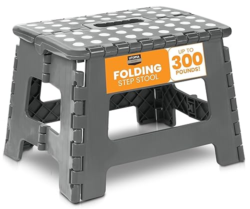 Utopia Home Folding Step Stool - (Pack of 1) Foot Stool with 9 Inch Height - Holds Up to 300 lbs - Lightweight Plastic Foldable Step Stool for Kitchen, Bathroom & Living Room (Grey)