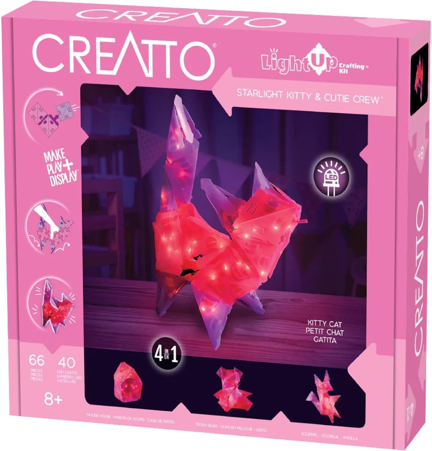 Thames & Kosmos Creatto: Starlight Kitty and Cutie Crew, 3D Light Up Puzzle for Kids, Fun Model Kit, Includes 66 Pieces, 40 LED Lights, Connectors, and Manual, 20–30 Minutes Build Time, Age 8+